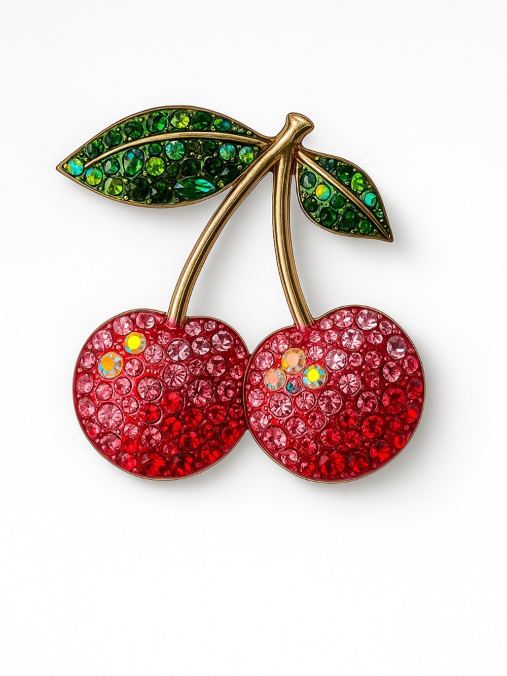 Crystal Cherry Pin Brooch - Red and Green